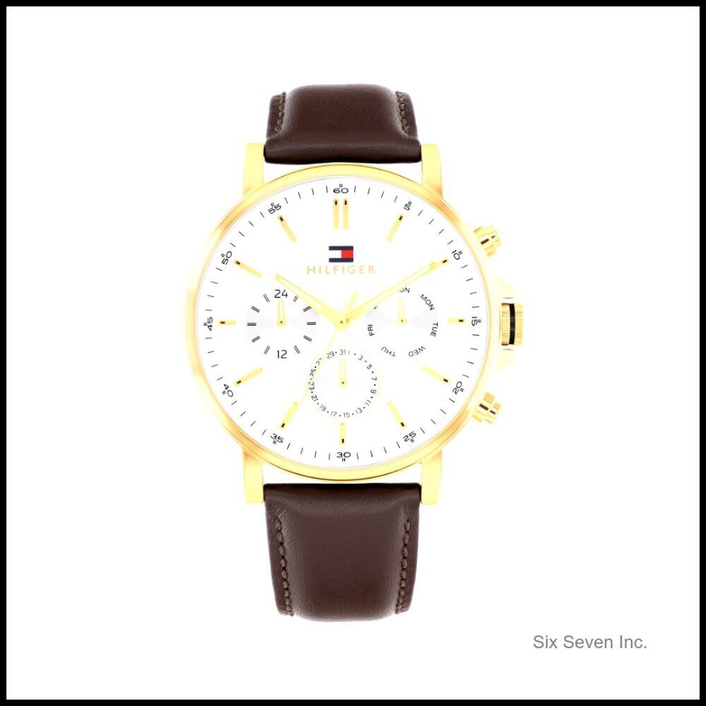 Classic Quartz Watch Stainless Steel Leather Strap Day Date Water Resistant